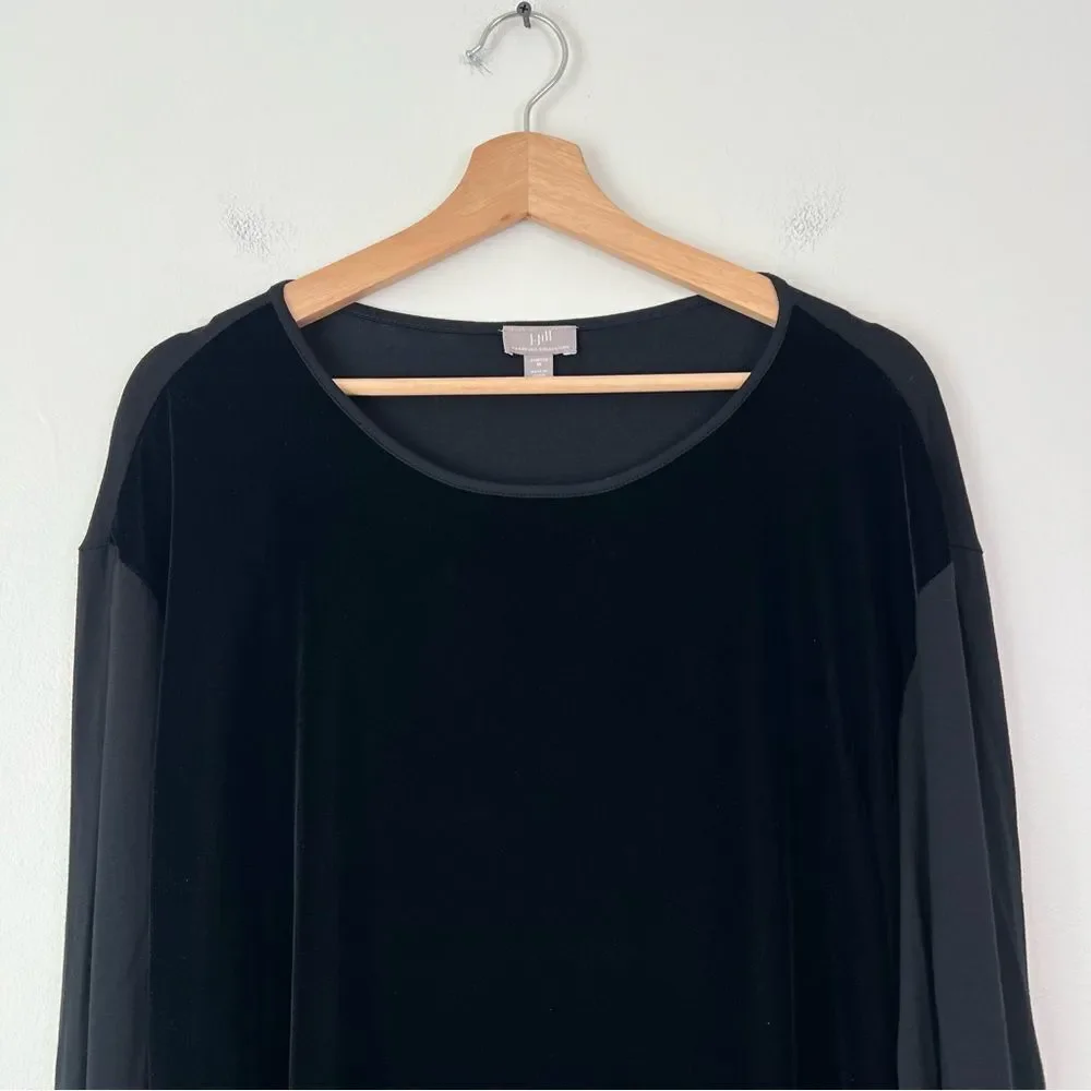 J. Jill Wearever Black Velvet Tunic Top Medium Preppy Holiday